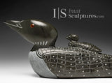 14" SIGNATURE Loon & Chick by Jimmy Iqaluq *Escaping The Floods*